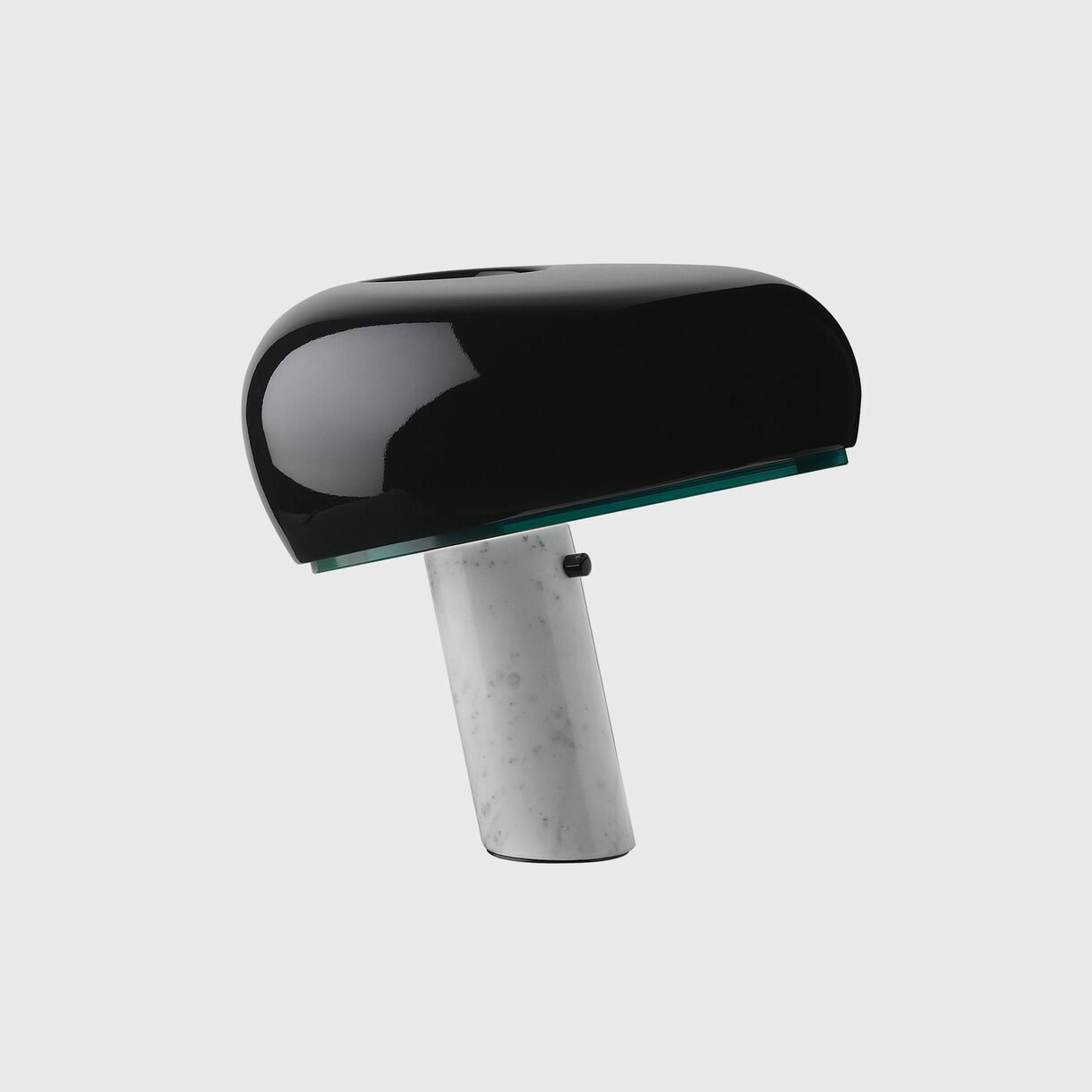 Snoopy table lamp in black with Carrara marble base, by Castiglioni for Flos